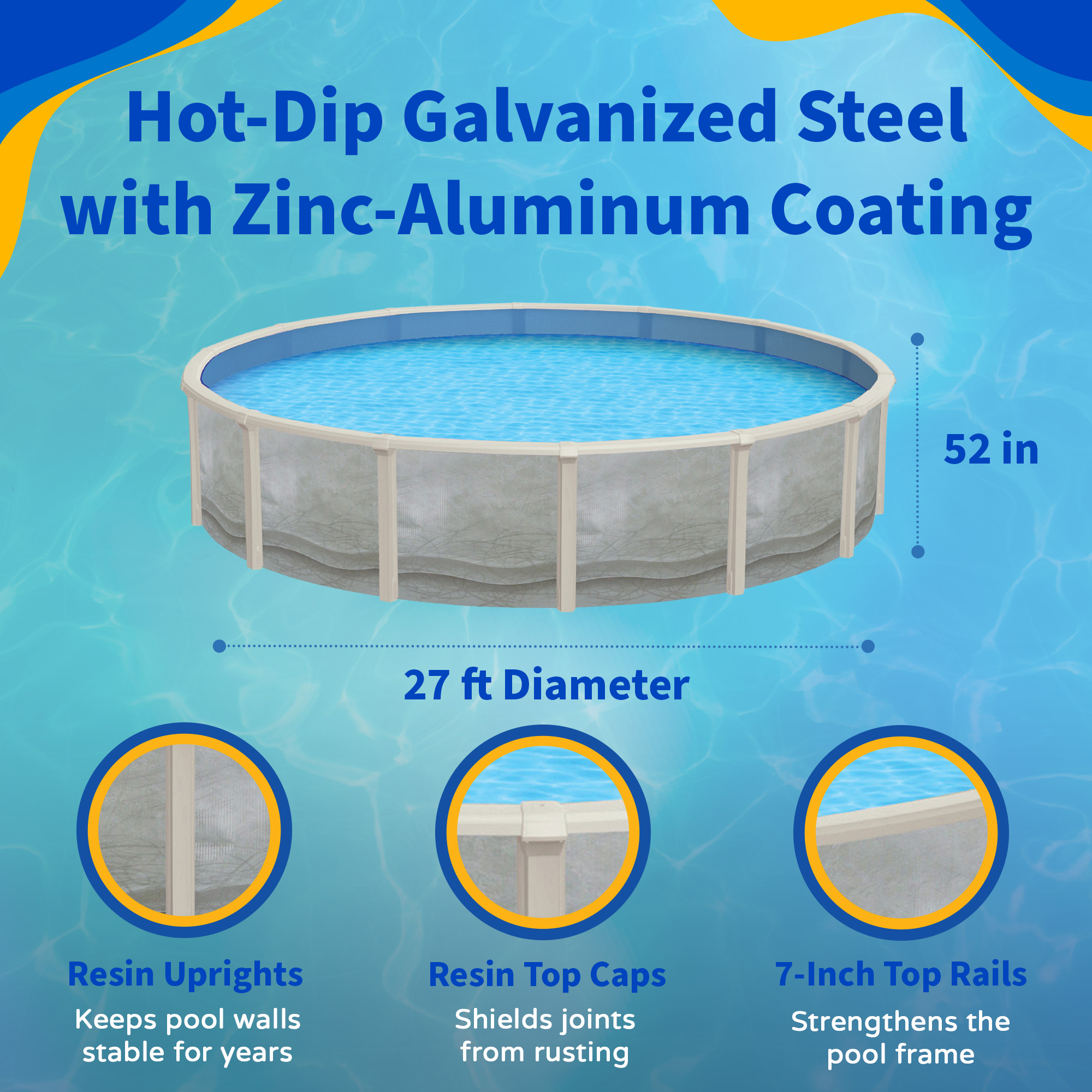 Trinity 27-ft Round 52-in Deep Steel Wall Pool Package with 7-in Top Rail | NB19914 image 4