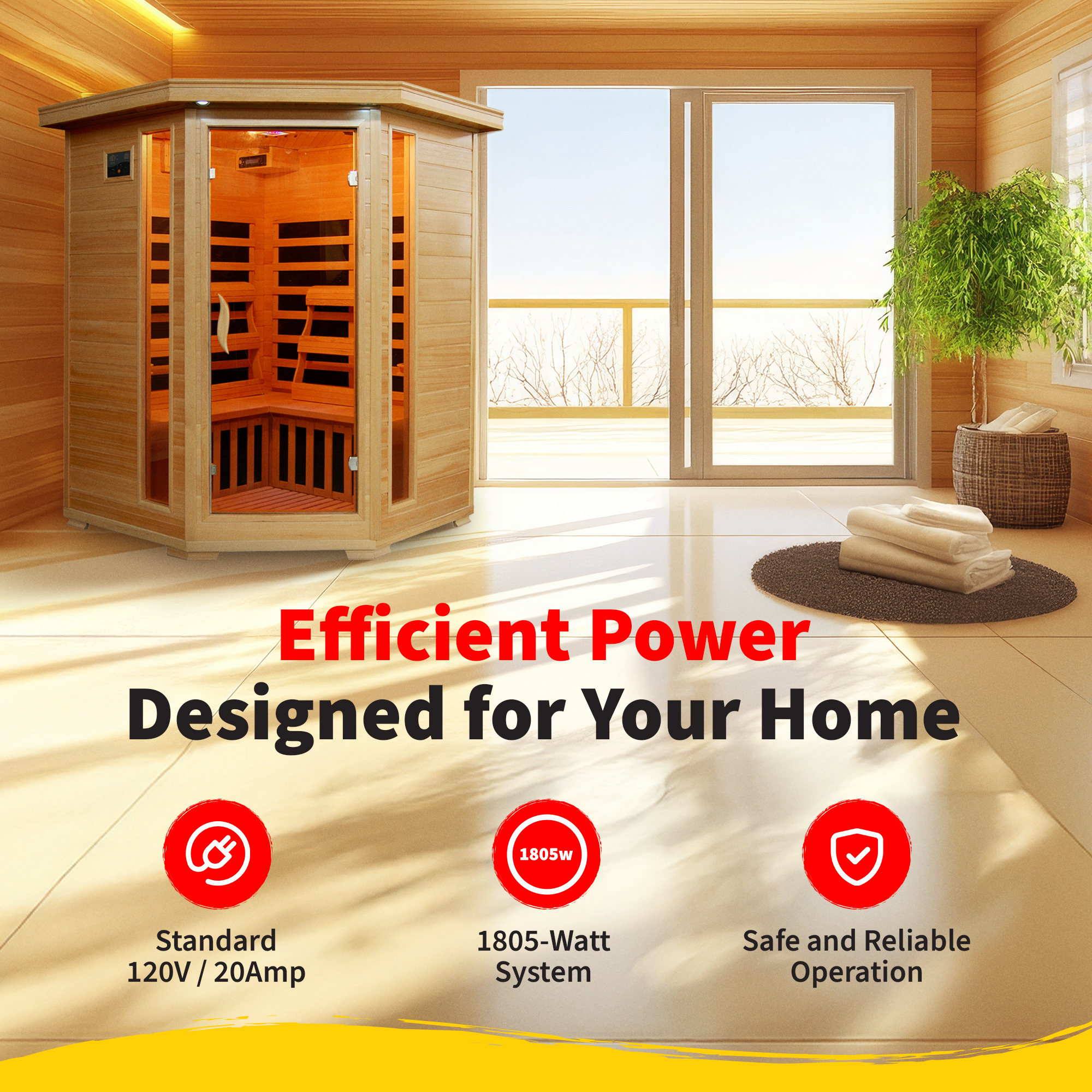 Santa Fe 3-Person Hemlock Corner Infrared Sauna with 7 Carbon Heaters | SA2412DX image 8