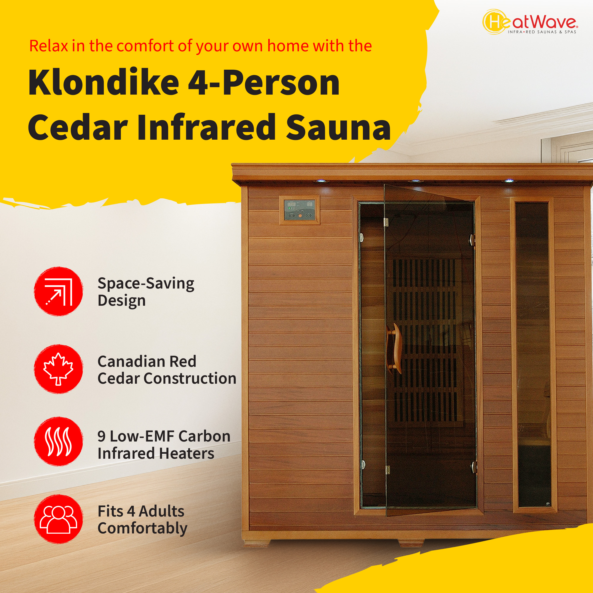 Klondike 4-Person Cedar Infrared Sauna with 9 Heaters | SA1318 image 3