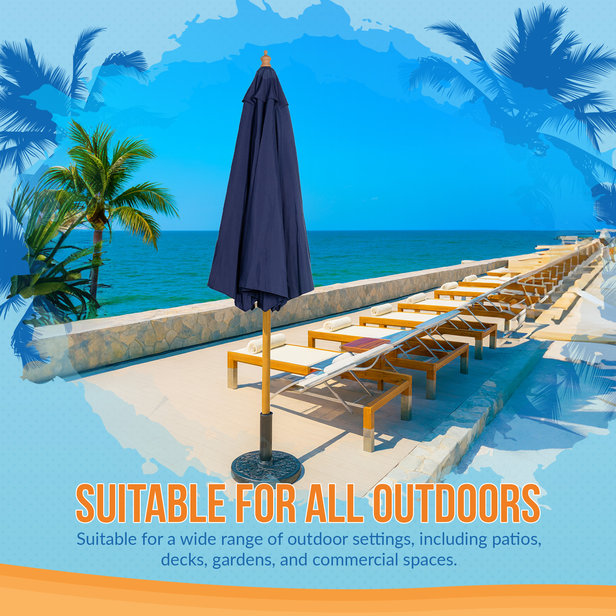 Cenote 9-ft Octagon Market Umbrella - Navy Blue - Breez-Tex Canopy | NU6852 image 8