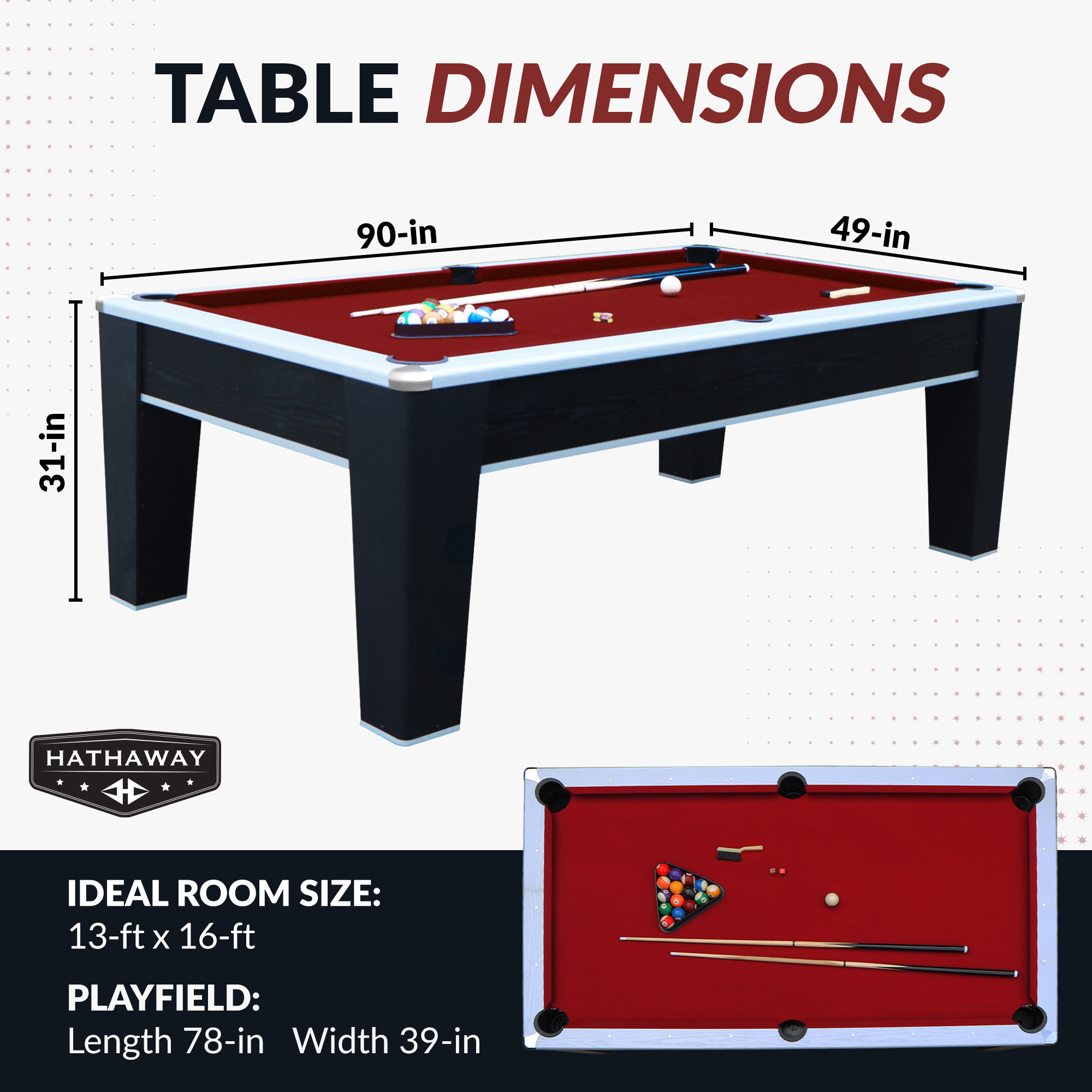 Mirage 90-in Pool Table - Black and Silver with Dark Red Felt | BG5033 image 2