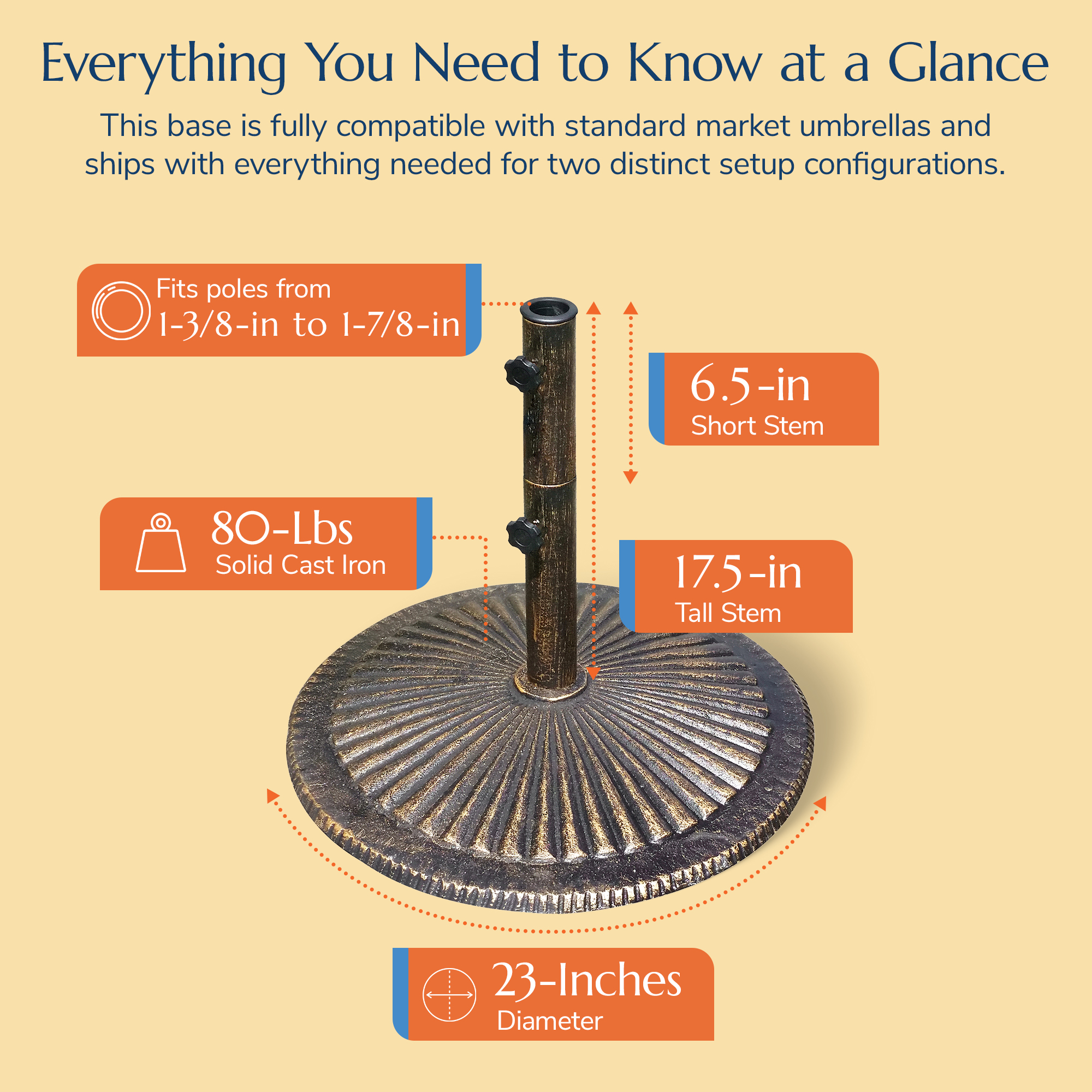 80-lb All-Weather Outdoor Classic Cast Iron Umbrella Base - Bronze | NU5408 image 5
