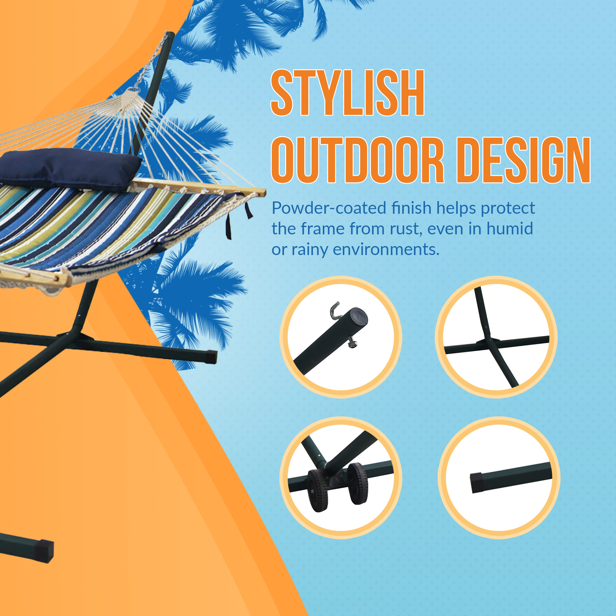 15' Outdoor Leisure Hammock Set - Blue Stripe | NU3110 image 7