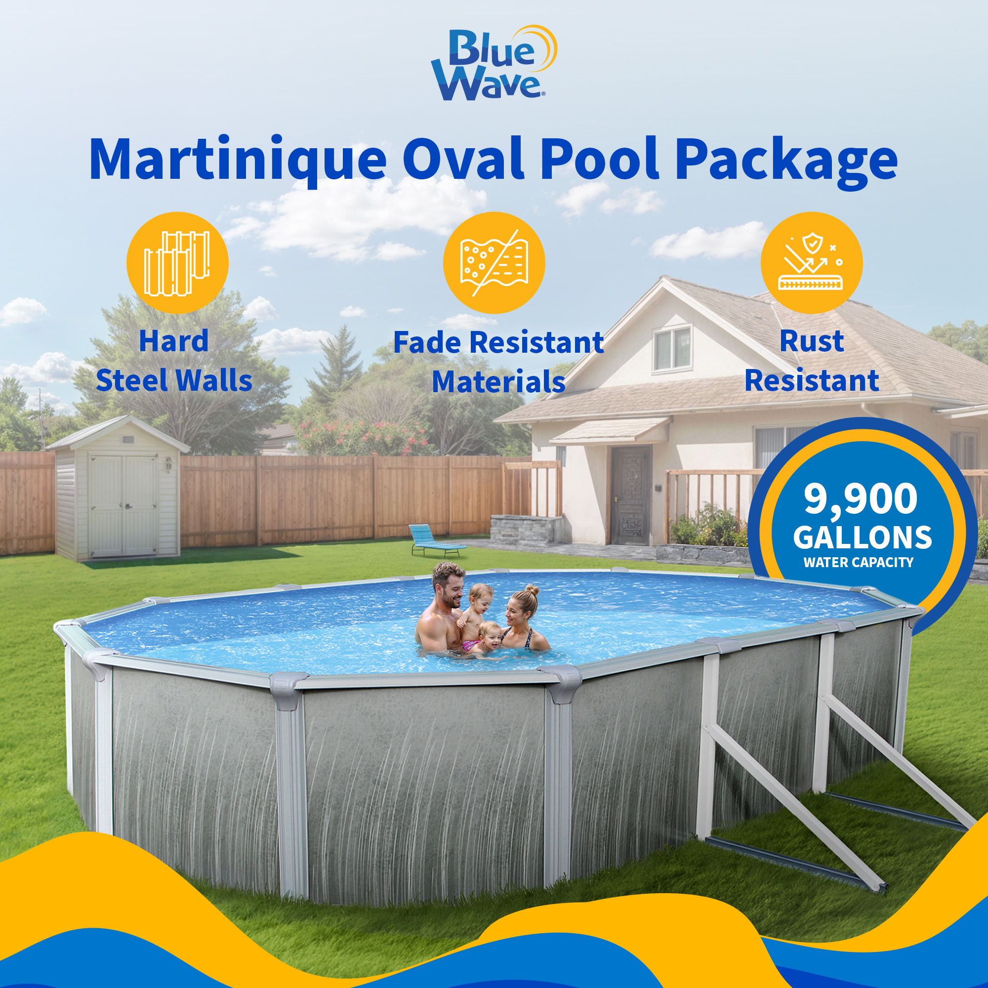 Blue Wave Martinique 15-ft x 30-ft Oval 52-in Deep Above Ground Swimming Pool – Steel Wall & Top Rails, Sand Filter, Skimmer, Liner, A-Frame Ladder image 3