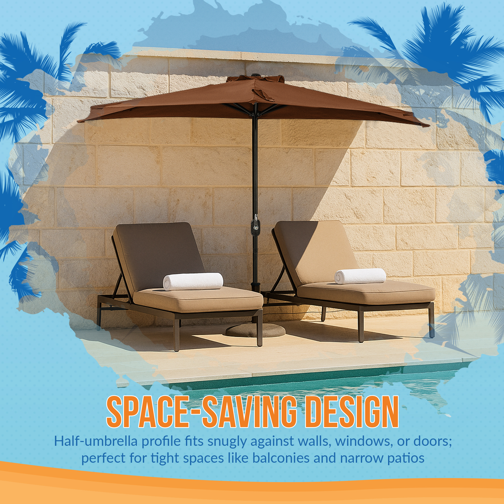 Lanai 9-ft Half Umbrella - Coffee - Polyester Canopy | NU5409CF image 7