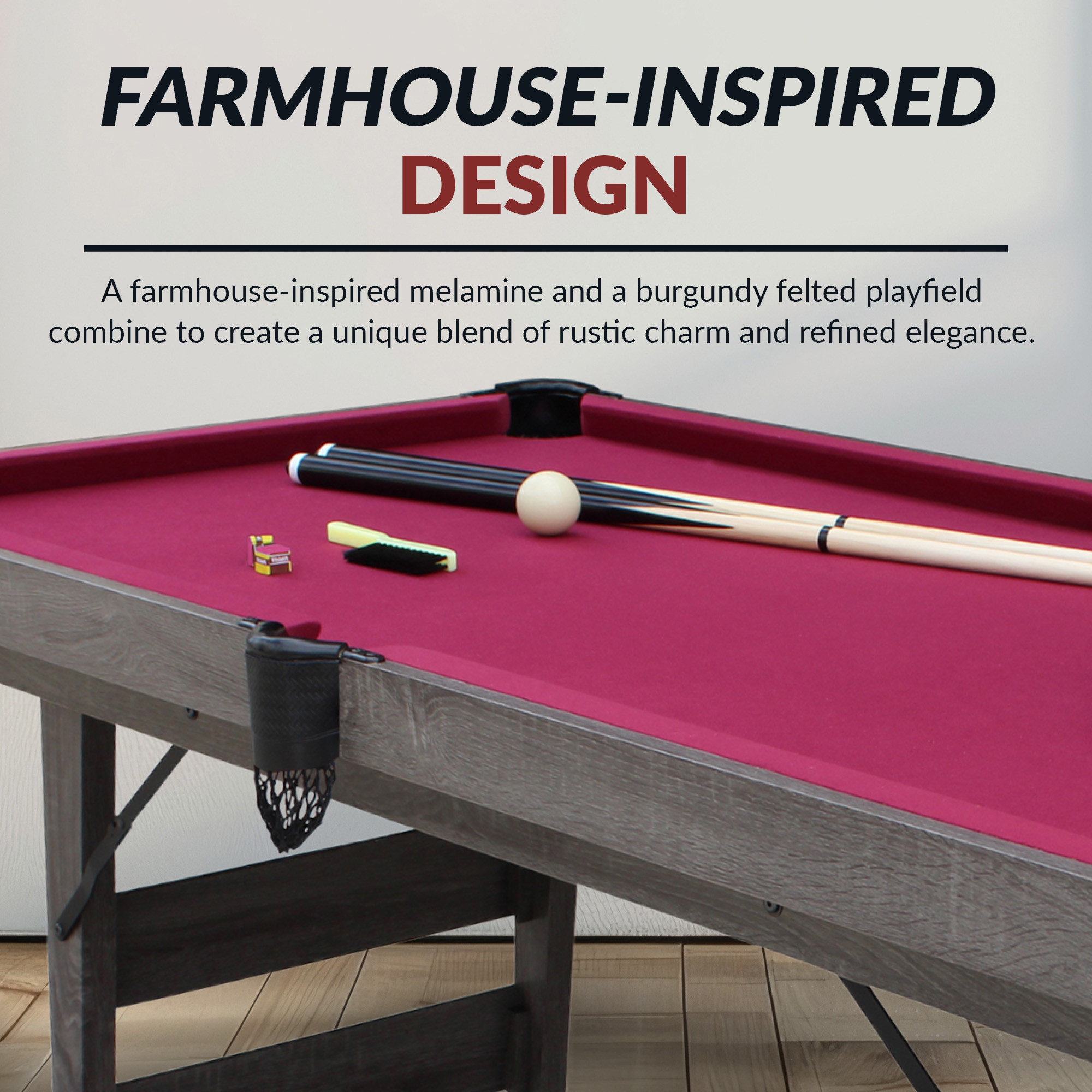 Pendleton 6-ft Portable Pool Table - Driftwood Finish with Burgundy Felt | BG50379 image 7