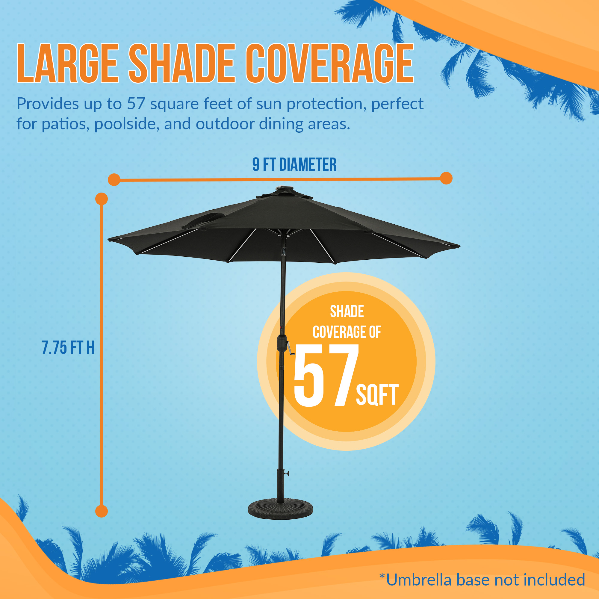 Mirage Fiesta 9-ft Octagon Market Umbrella with Solar LED Tube Lights - Black | NU6847 image 4