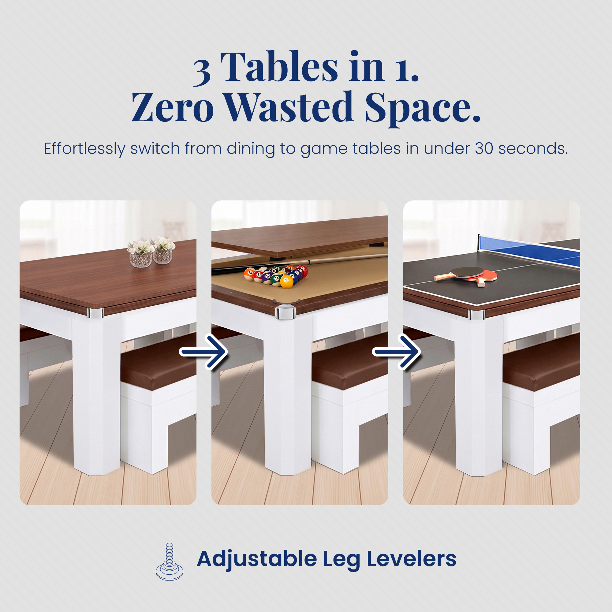 Newport II 7-ft Pool Table Combo Set with Benches - White with Camel Felt | BG50378 image 3