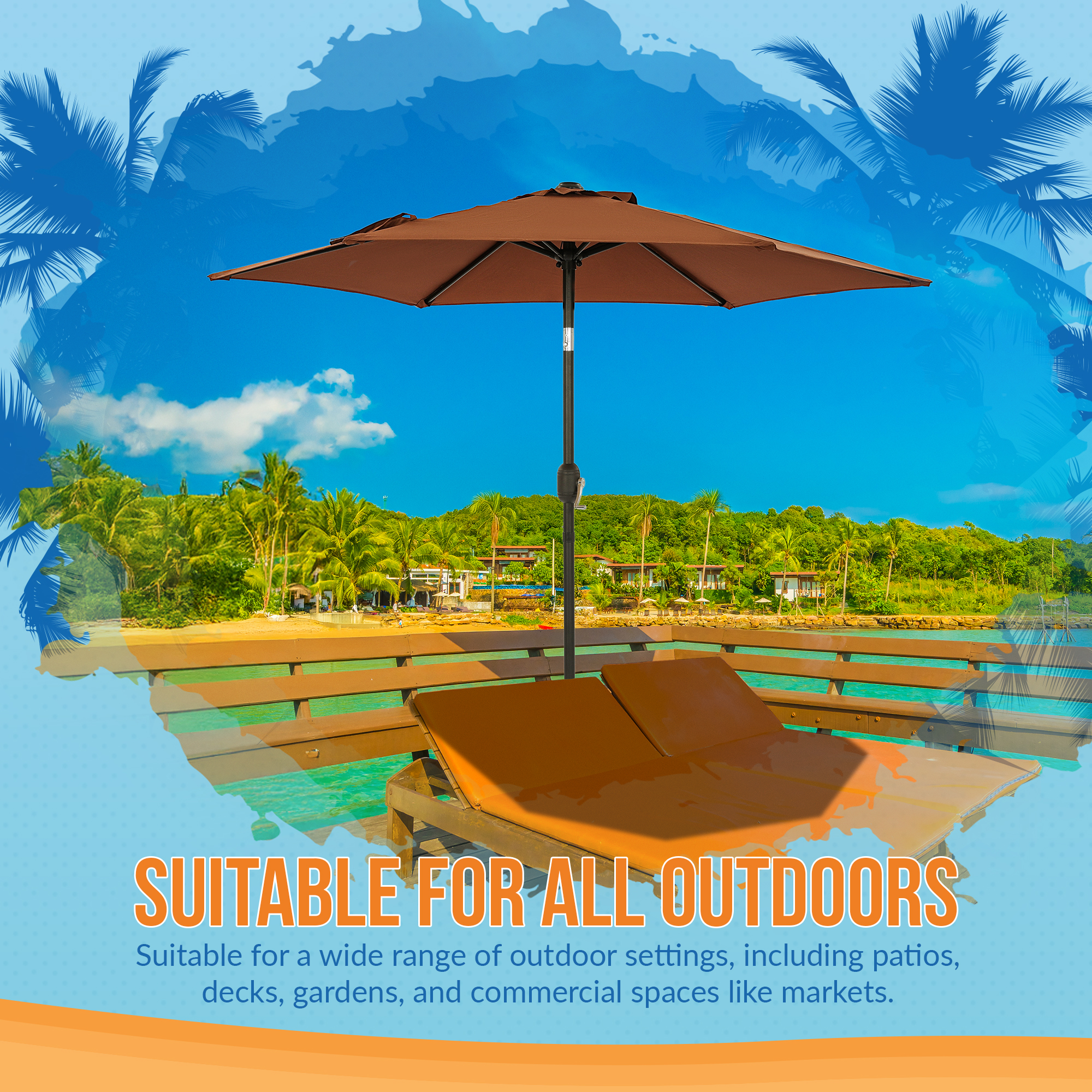 Bistro 7.5-ft Hexagon Market Umbrella - Coffee - Polyester Canopy | NU6829 image 8