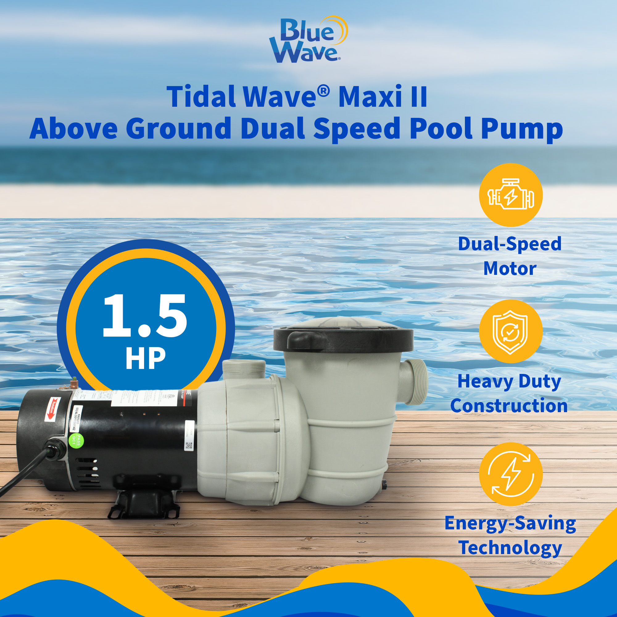 Tidal Wave® Maxi II 1.5HP Above Ground Dual Speed Pool Pump | NE6183 image 3