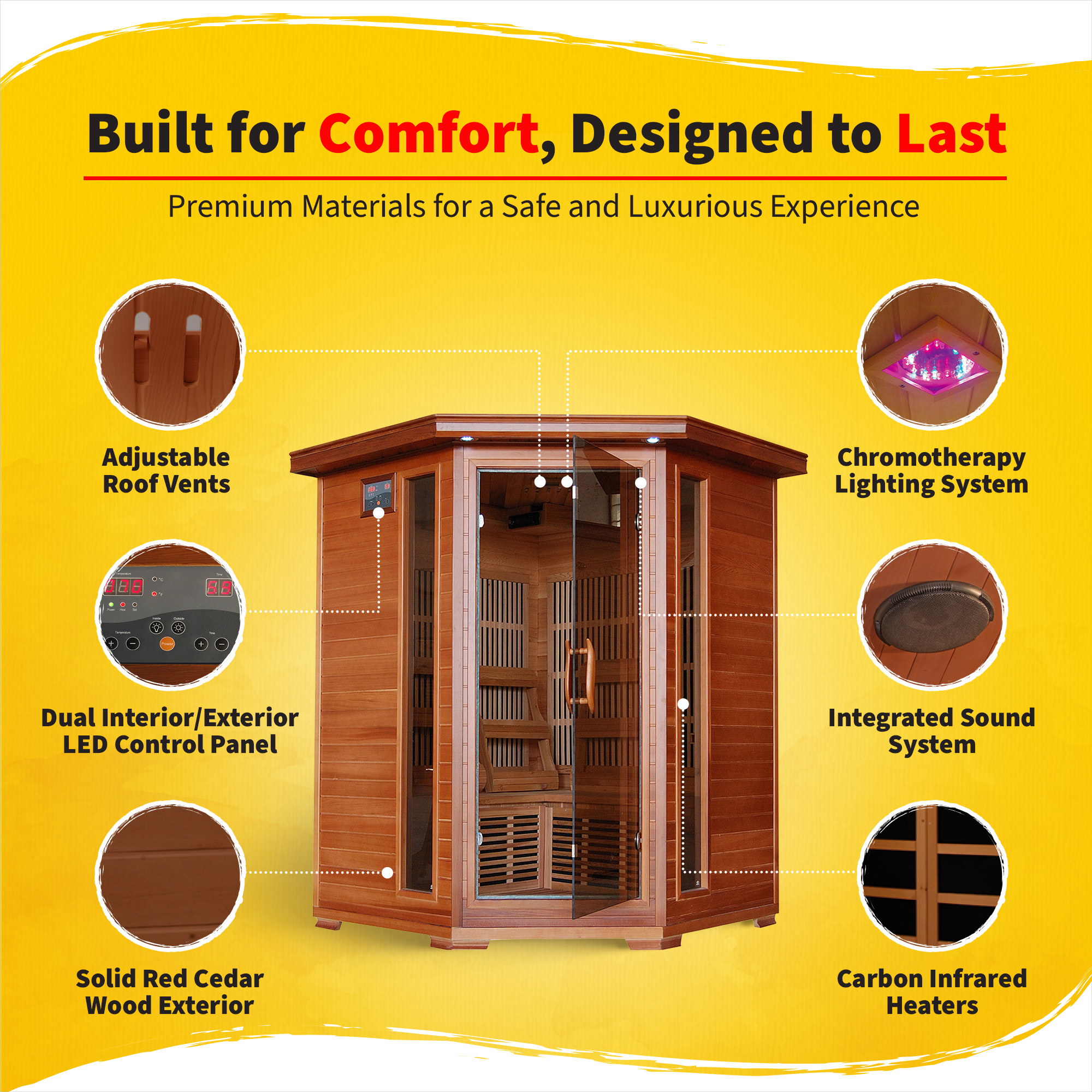 Hudson Bay 3-Person Cedar Corner Infrared Sauna with 7 Carbon Heaters | SA1312 image 4