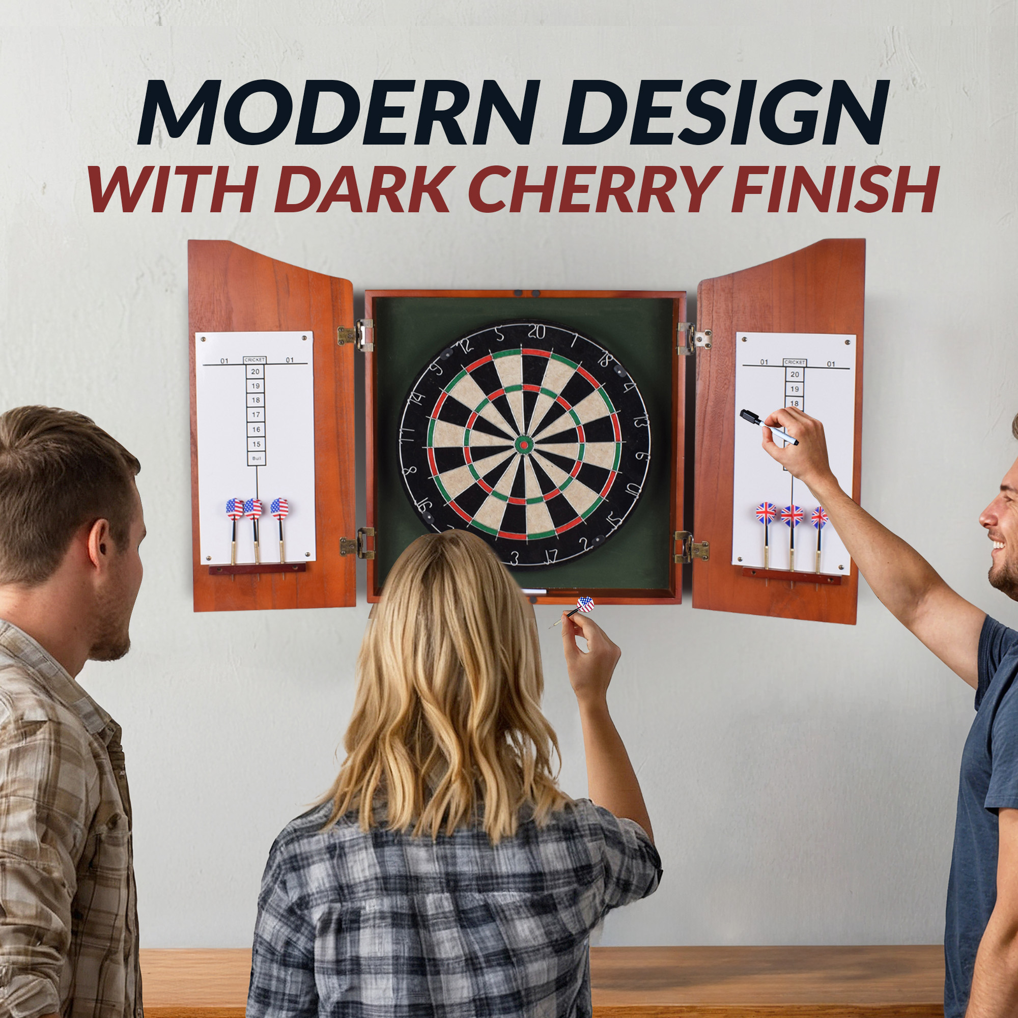 Centerpoint Bristle Dartboard and Solid Wood Cabinet - Dark Cherry Finish | BG1041CH image 5
