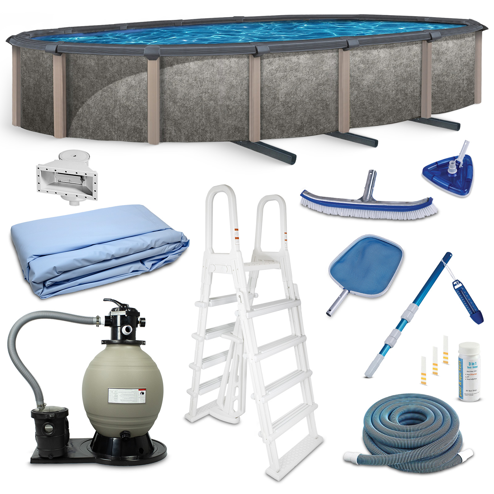 Riviera 15-ft x 30-ft Oval 54-in Deep 8-in Top Rail Metal Wall Swimming Pool Package | NB3624 image 2