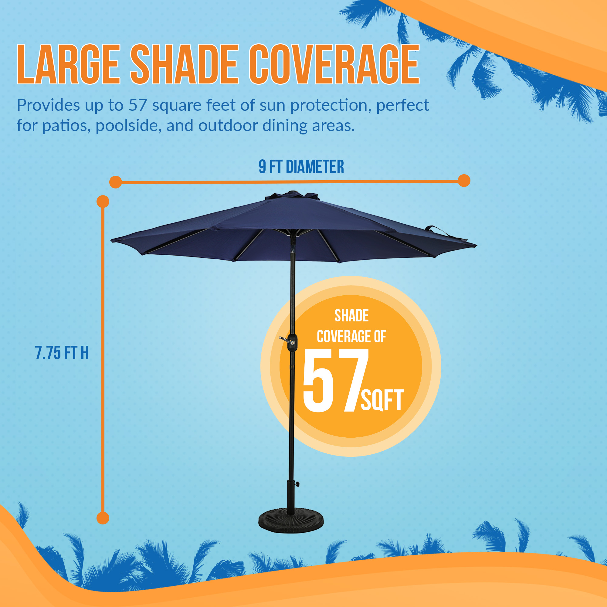 Mirage 9-ft Octagon Market Umbrella with Auto-Tilt - Navy Blue - Breez-Tex Canopy | NU6845 image 5