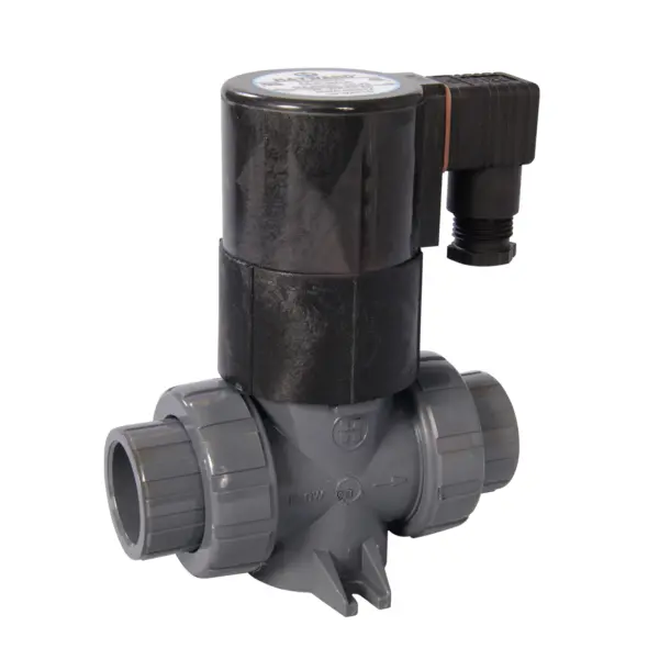 1" PVC True Union 120 VAC Solenoid Valve with FPM Seals and Socket / Threaded ends